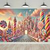 2D Flat Banner 1PC Whimsical Candy Castle, Rainbow Lollipop and Sweet Marshmallow Designs, Ideal Home and Office Decoration