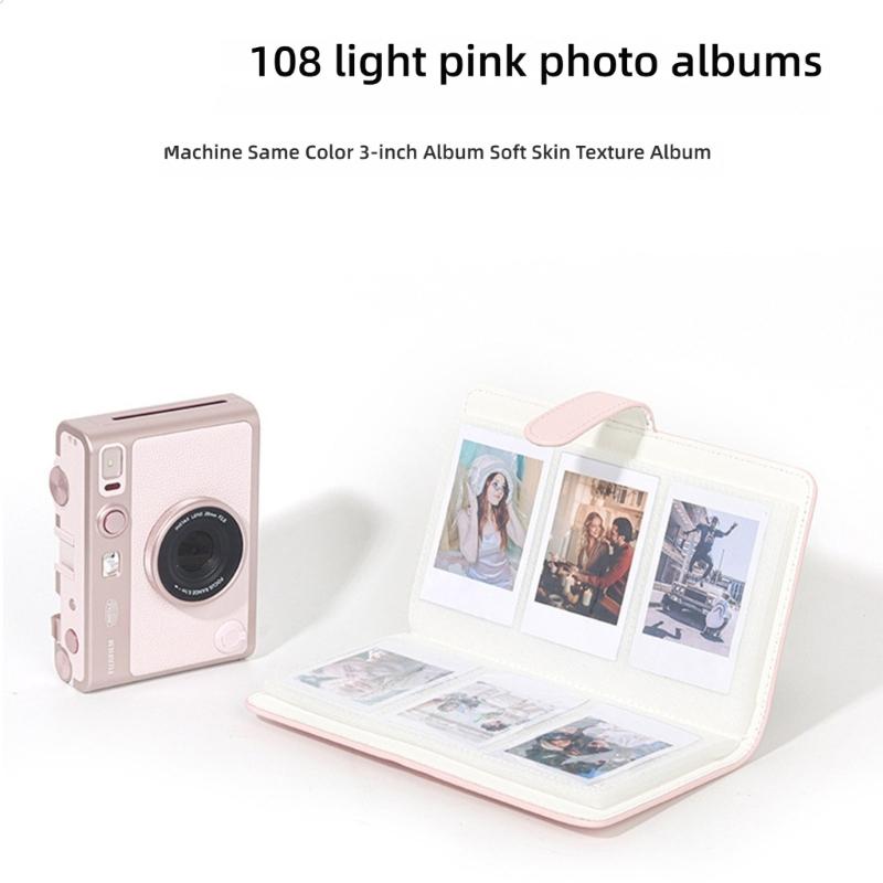 Portable Photo Storage Album Accommodates 108Pockets Pictures 3inch PU Leather Exterior Travel Friendly
