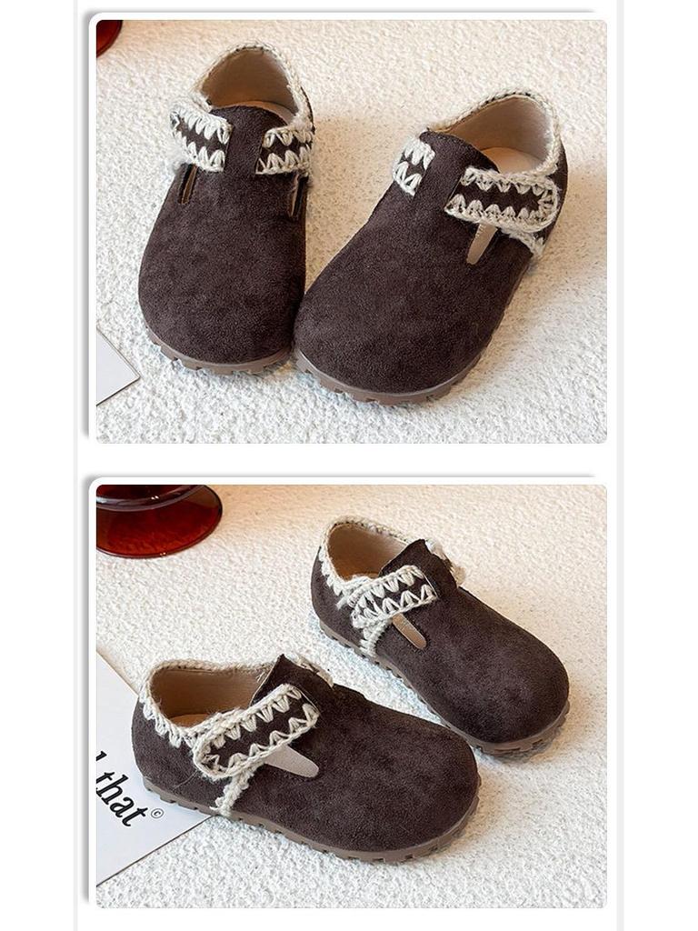 Girls' Winter Retro Fleece-Lined Non-Slip Birkenstock Loafers, Fashionable British Style