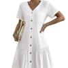 Women's V Neck Button Front Ruffle Hem Midi Dress Short Sleeve Casual Dress