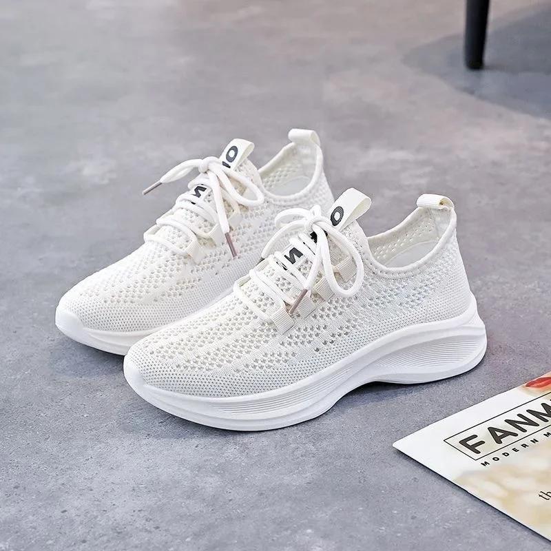 2024 Spring Summer Sneakers Leisure Fashion Running Mesh Breathable Women Soft Sole Zapatillas De Mujer Solid Lace Up Tennis