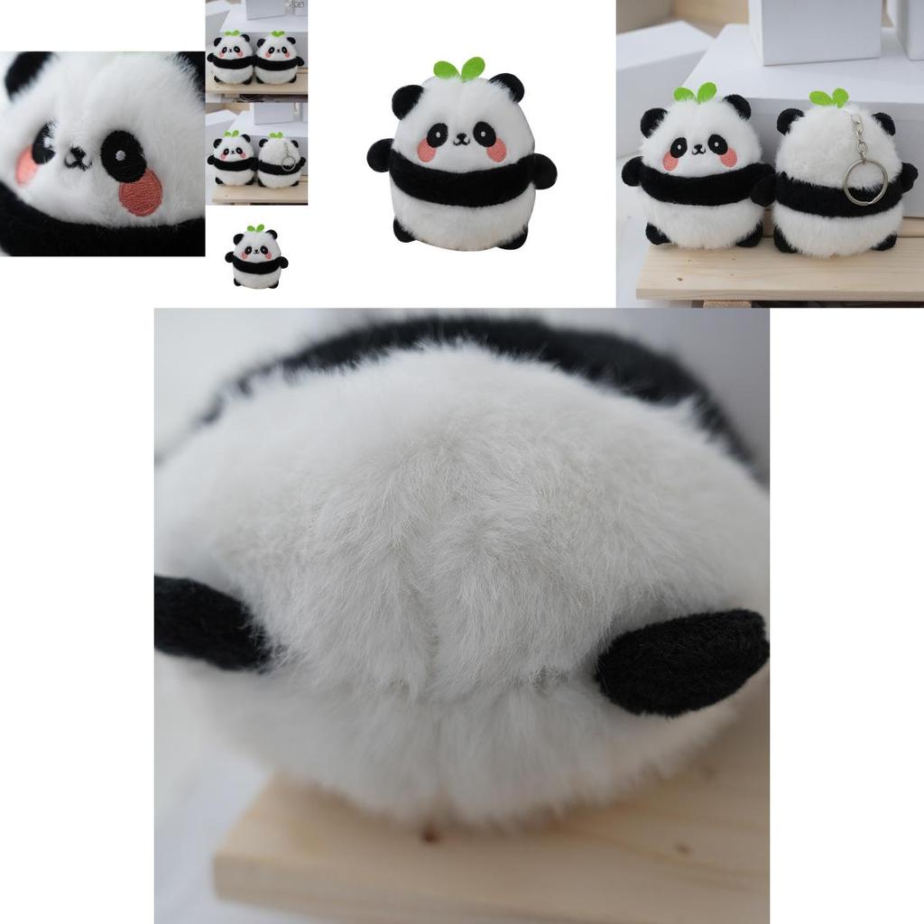 Charming Fluffy Panda Keyring Cute Animal Plush Doll With Pp Cotton Filling