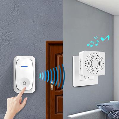 Timbre inalámbrico resistente al agua con 38 melodías y volumen ajustable.