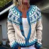 Womens Color Block Knit Cardigan Loose Fit Long Sleeve Geometric Casual Commute Style