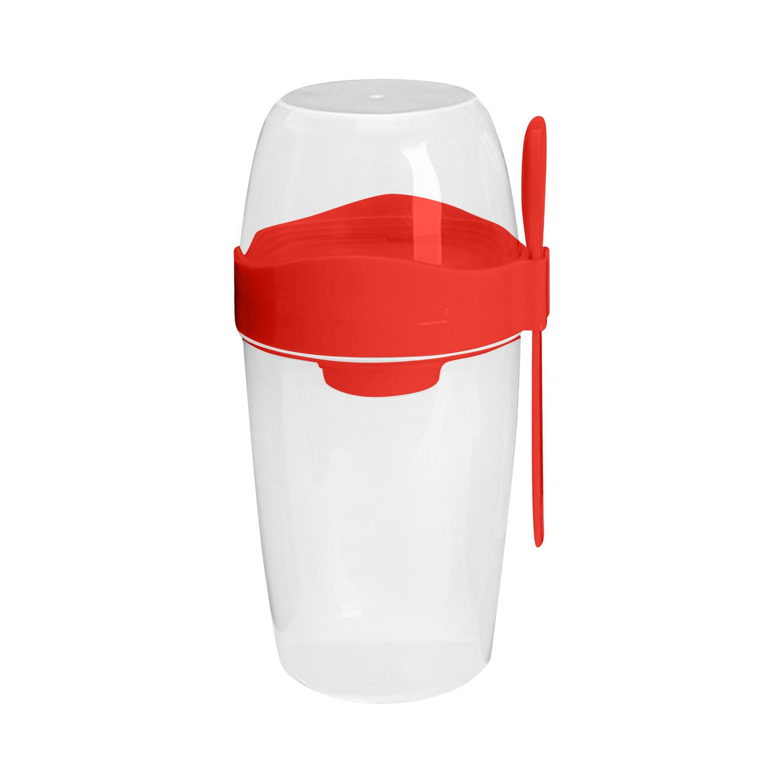 

Double Layer Plastic Salad Cup with Lid and Spoon Portable Leak Proof Container for On The Go Meals and Snacks L червоний
