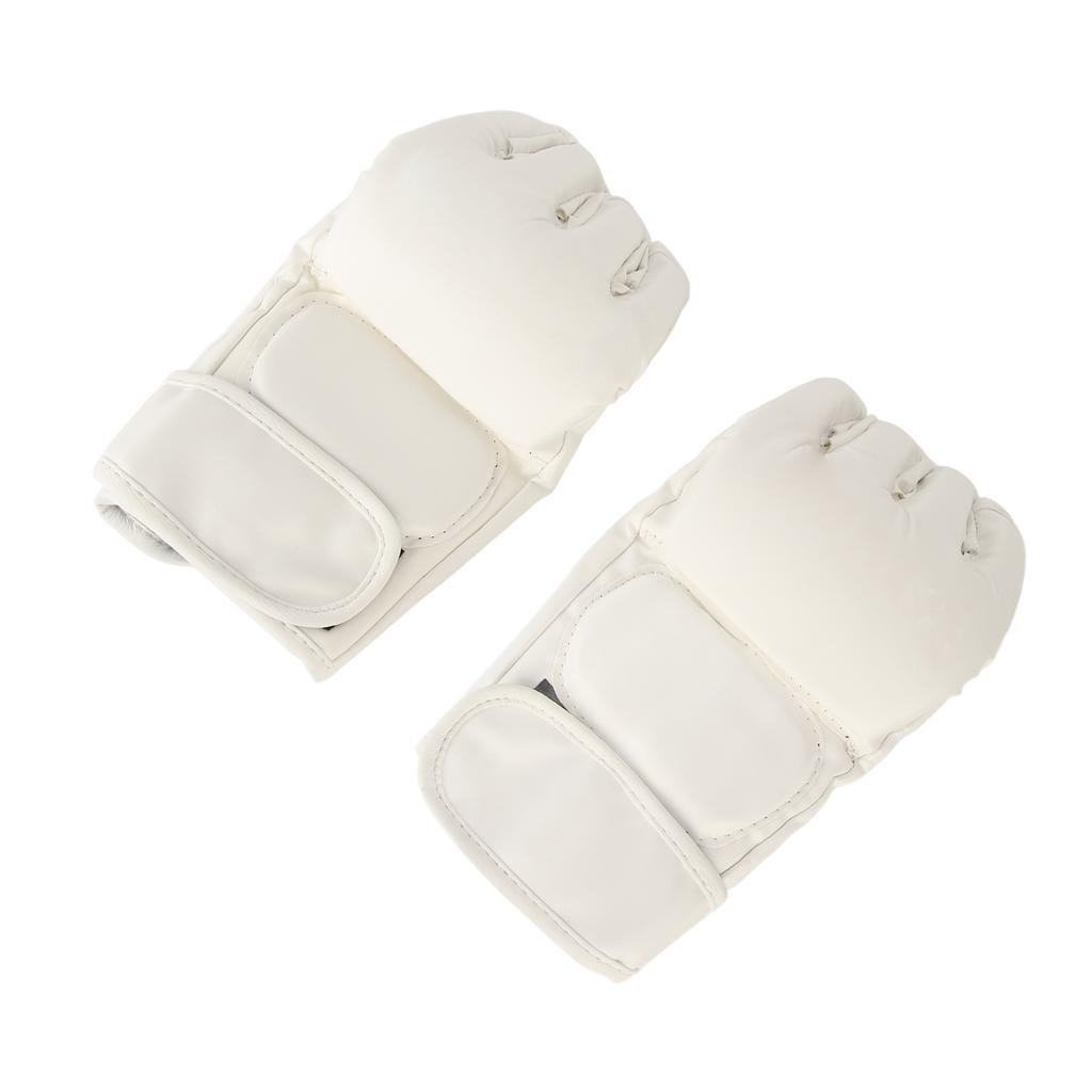 Hand Taekwondo Ausrüstung Handschuh Halbfinger Sicher Verstellbares Handgelenkband Boxhandschuh für Sandsack Weiß