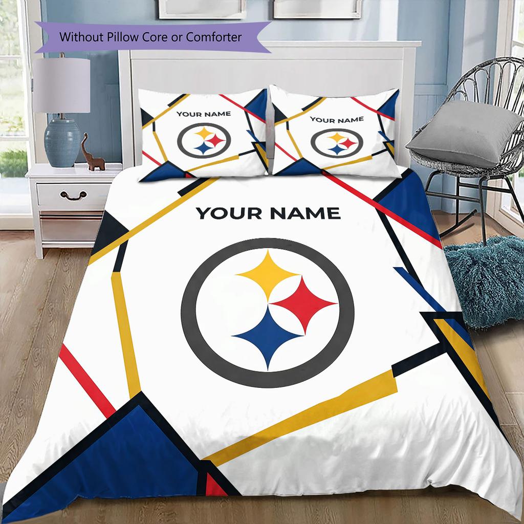 Custom Name,Pittsburgh Steelers Pattern Bedding Home Decoration Birthday Gift ( 1 Duvet Cover + 2 Pillowcase, Without Core),fan Merchandise.
