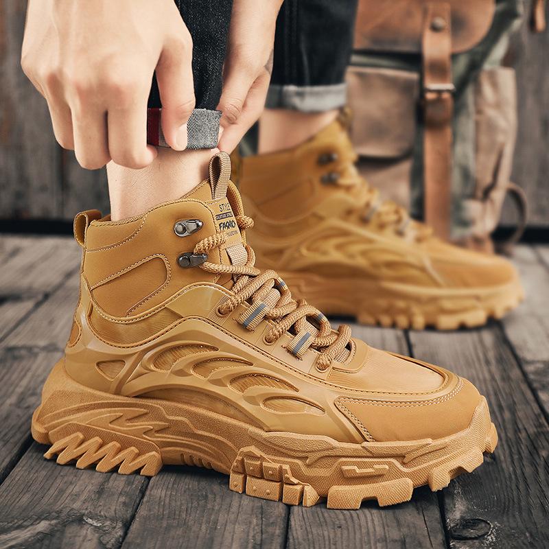 Fashion 2024 New Autumn Winter High-top Men Boots Thick-soled Casual Outdoor Work Cowboy Boots Fashionable Retro  Platform Men Shoes