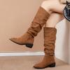 New Style Solid Color Comfortable Popular  Knee-high Boots Round Head Square Heels Increase Large Size Winter High Boots