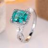 Square Green Crystal Geometric Zircon Rings For Women Vintage Silver Color Engagement Bands Wedding Jewelry Bridal Birthday Gift