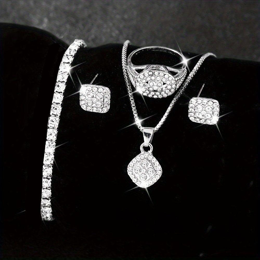 6Pcs/set Exquisite Rhinestone Jewelry Set Luxury Necklace Bracelet Earrings Set  Women