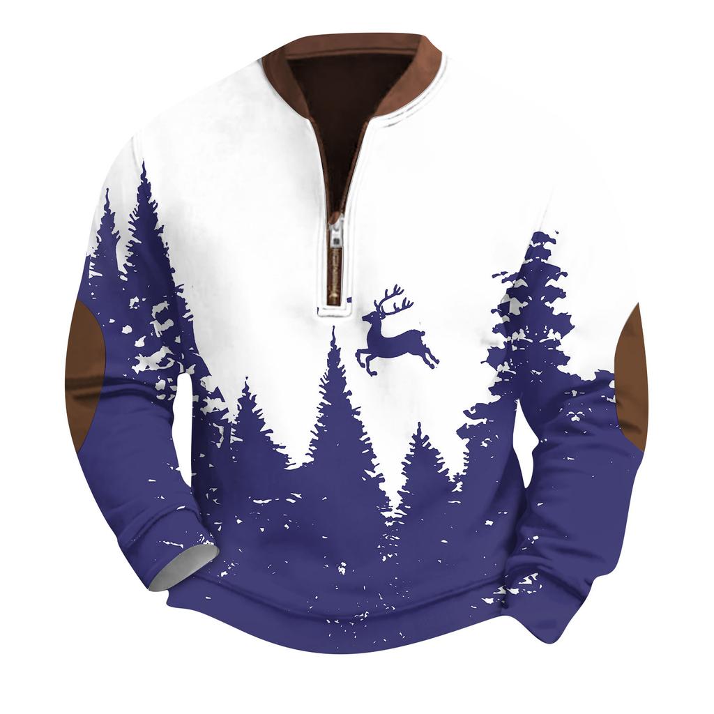 Men'S Retro Casual Zipper Sweatshirt Fashionable Printed Sports Pullover