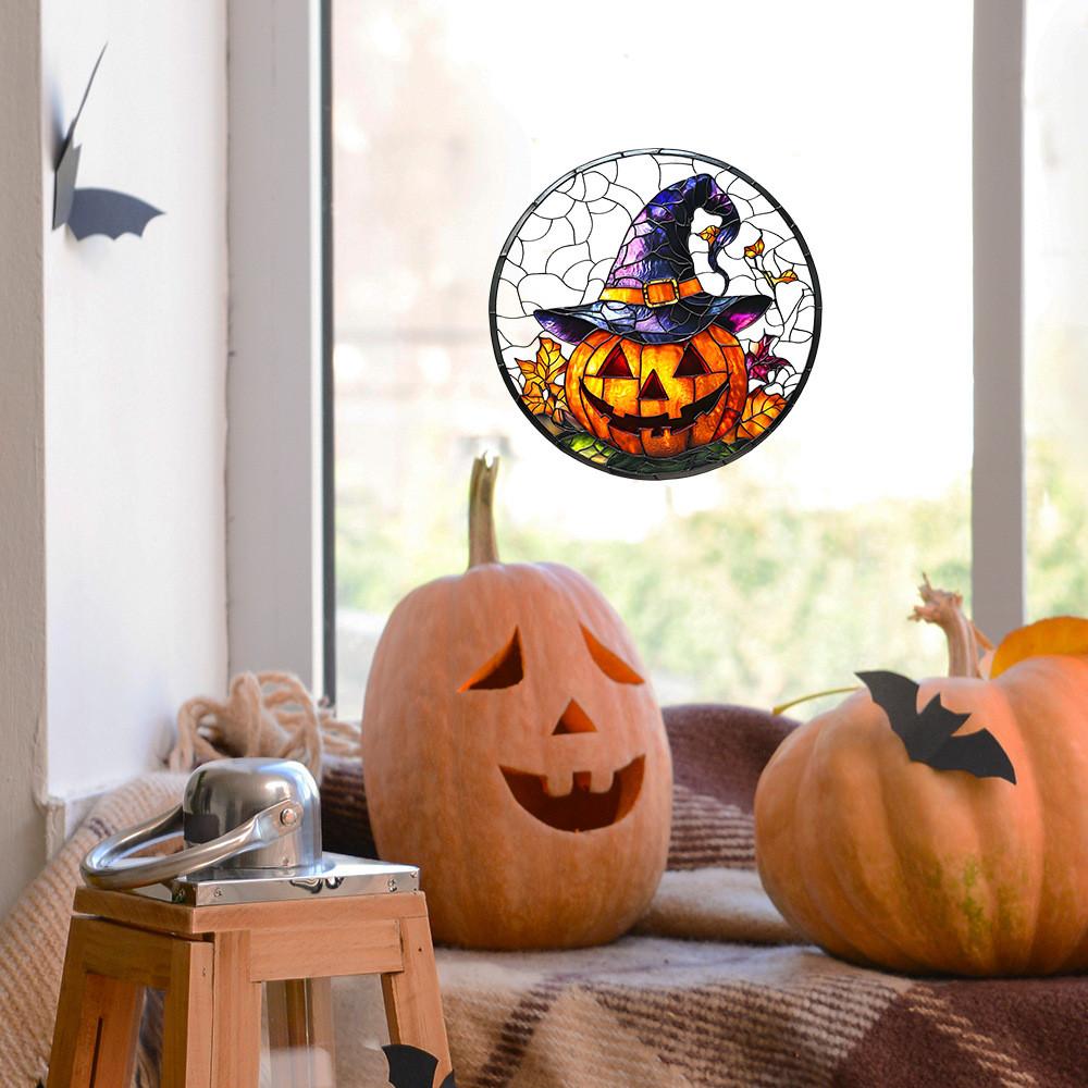 Halloween Pumpkin Witch Hat Uv Static Glass Showcase Home Stickers Decor