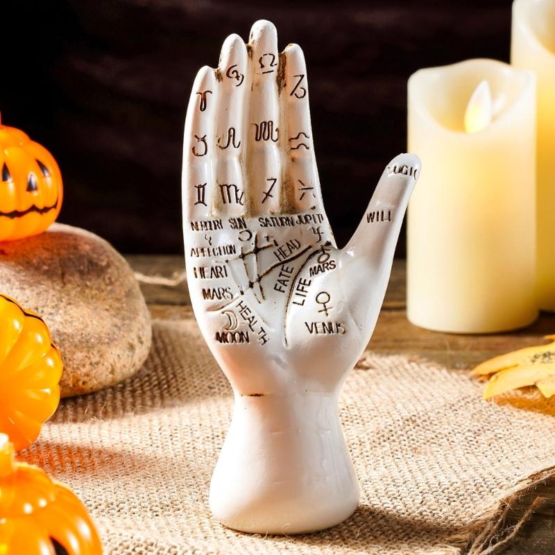 Handorakel Hand Statue, Harz Sammlerfigur, Mystische Hand Skulptur mit Handorakel Diagrammen für Regal Tisch Schreibtisch Dekorationen