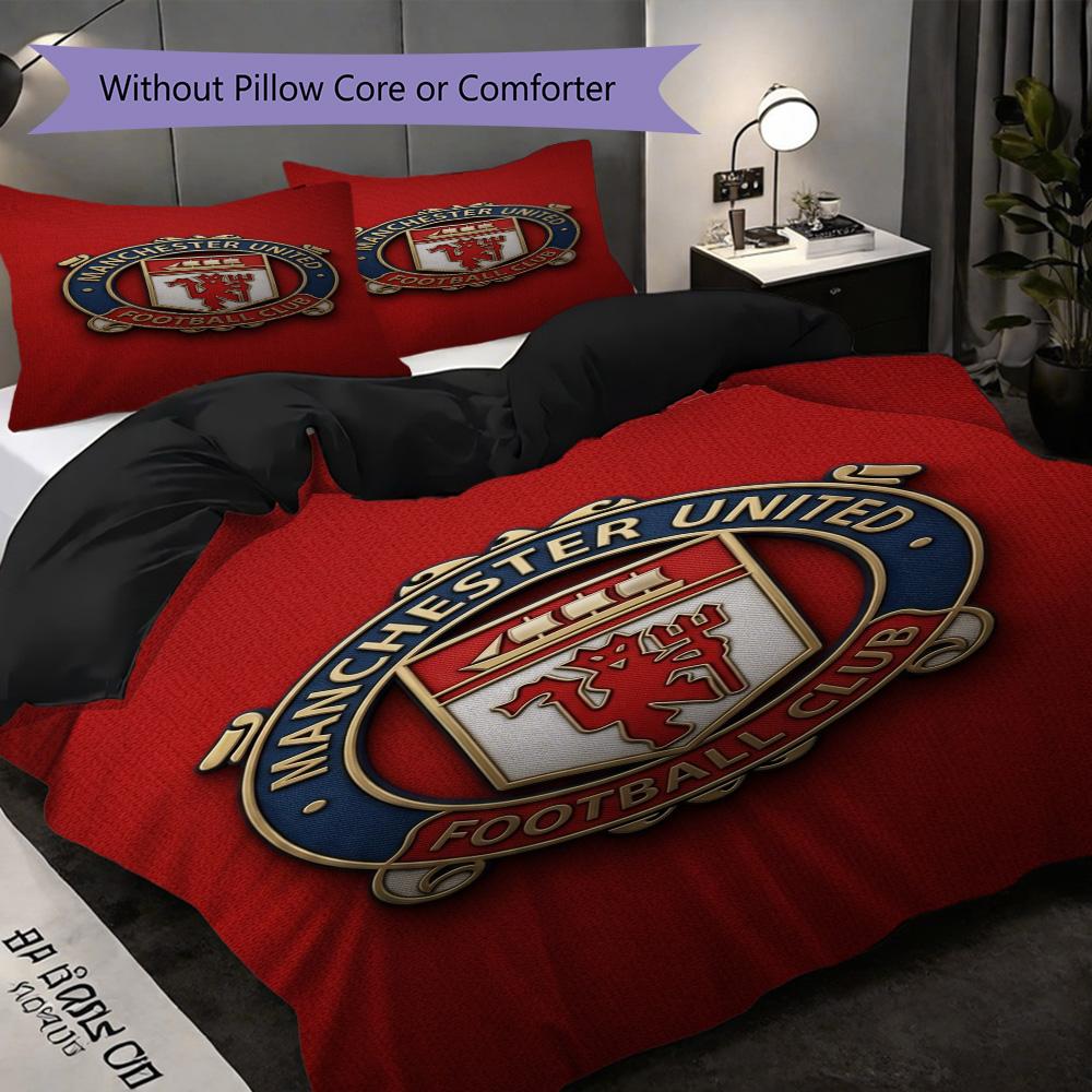 Manchester Emblem Three-piece set (1 * duvet cover + 2 * pillowcase, without core) 2D Flat Duvet cover and pillowcase Bedding set Soft and comfortable