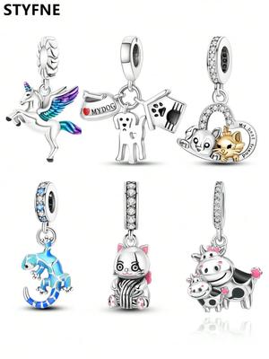 Copper Plated Original Charms Cute Animal Cow Unicorn Beads Fit Bracelet Women'S Jewelry Gift