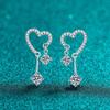 Sterling Heart Stud Earrings With Moissanite Zircon Dainty Tassel Drop Women Sweet Minimalist Jewelry Gift