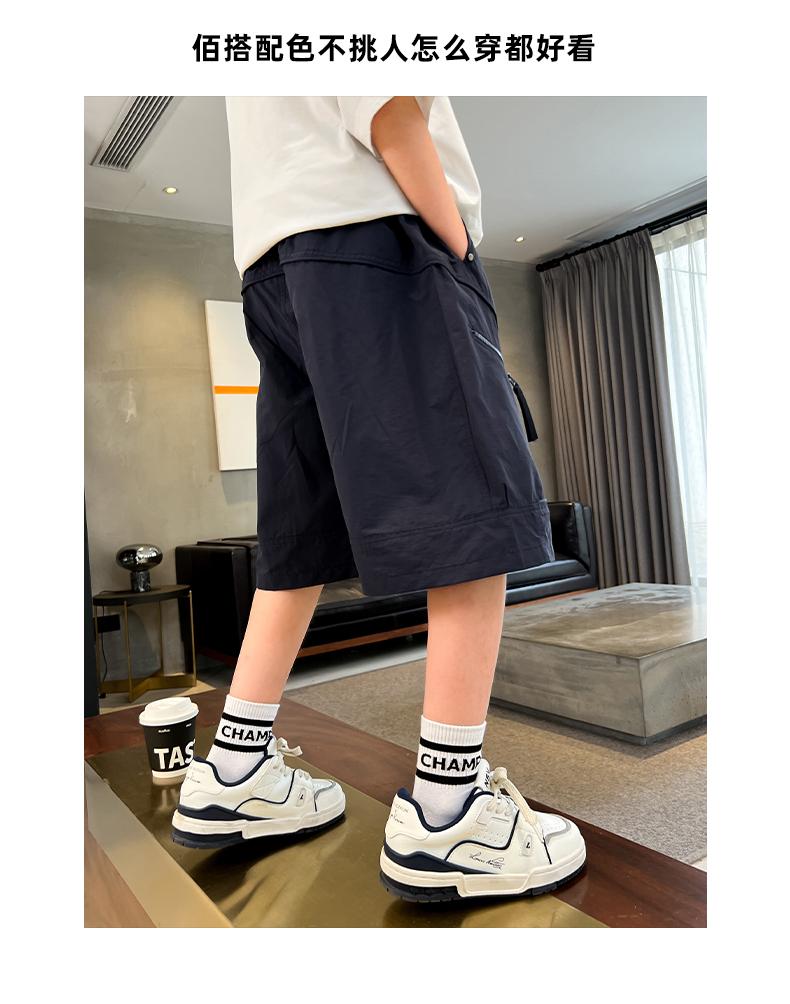 Boys' summer thin workwear shorts 2026 new item, big boys' summer clothes, boys' mid pants, worn over children's five quarter pants