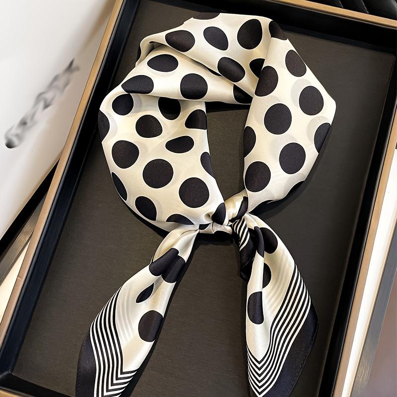27" Black White Polka Dot Square Scarf Elegant Style Thin Silky Neck Scarf Casual Decorative Hairband For Women