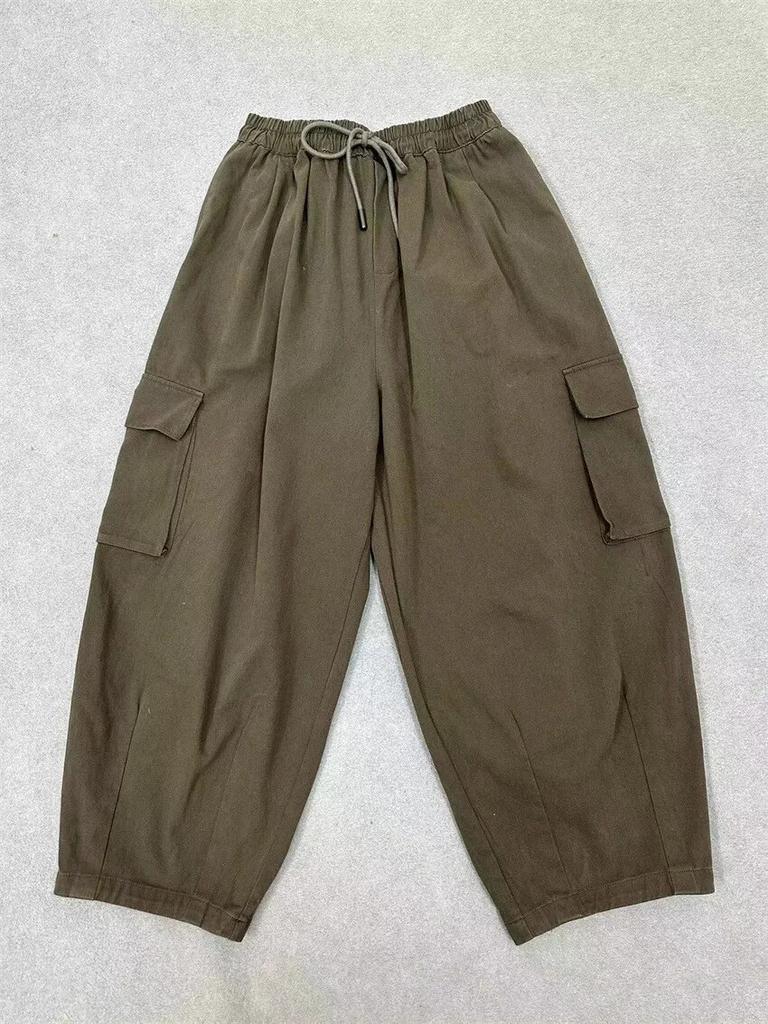 Johnature Spring Minimalist Classic Solid Color Drawstring Elastic High Waisted Casual Pants Women Workwear Pockets Harlan Pants