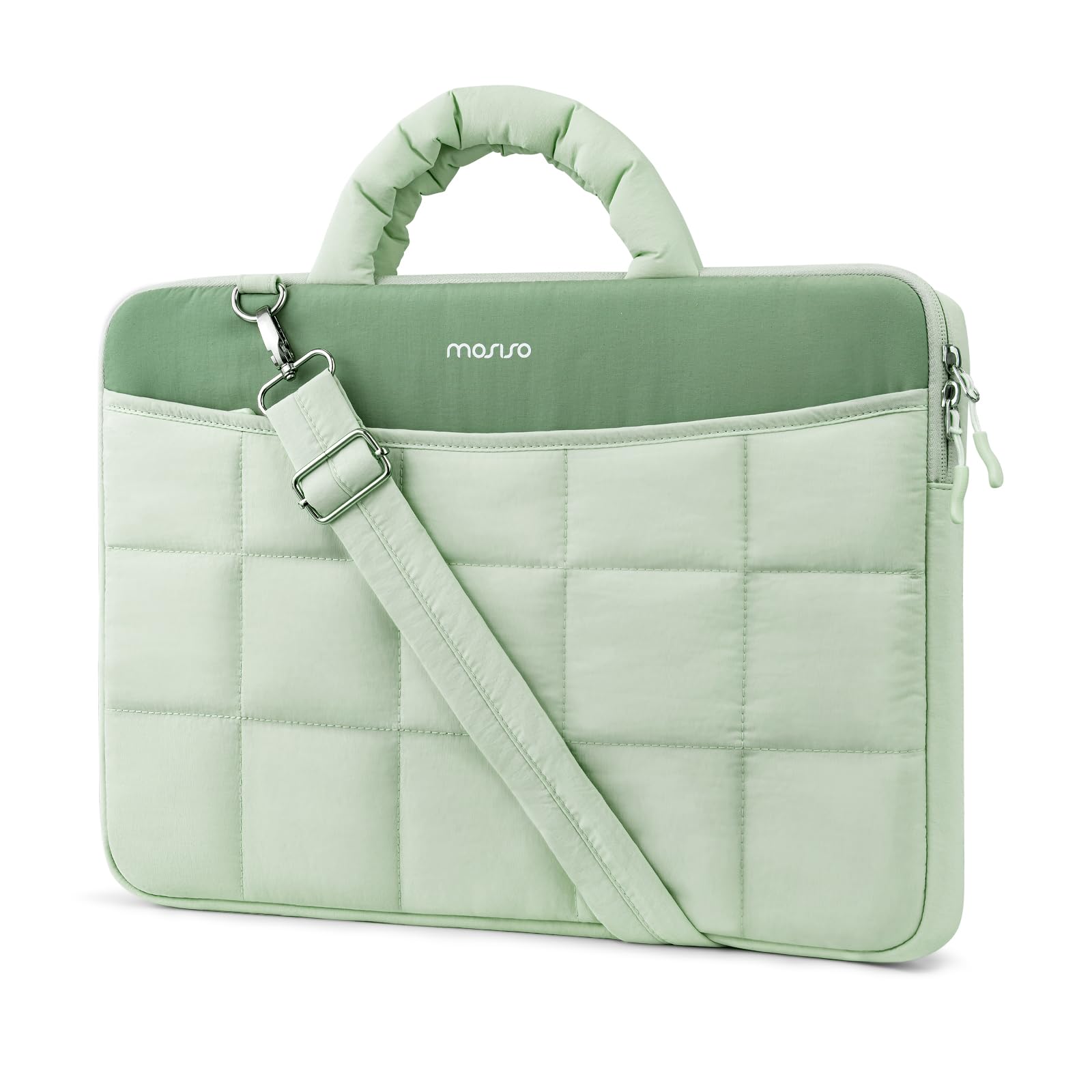 

MOSISO 360 Protection Women s Laptop Bag, Fluffy Lightweight Shoulder Bag with Laptop Compartment and Trolley Strap, 15.6-inch Rectangular Quilted
