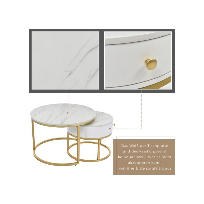 Table basse gigogne moderne brillante Motif de marbre Table basse ronde 2 pièces Table basse ronde gigogne