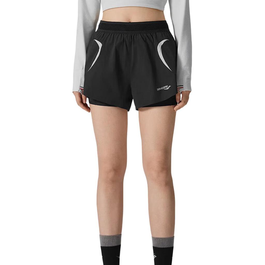 SAUCONY Comfortable Color Block Elastic Sports Shorts Women Shorts SA1269DP31R-BK001