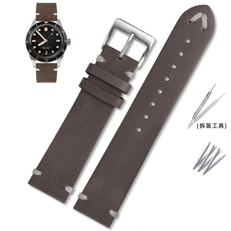 For Oris 65 Genuine Leather Strap Diving Belt Series Copper Ring Bronze Large Crown Tudor Vintage Watch Chain 18mm 20mm 22mm