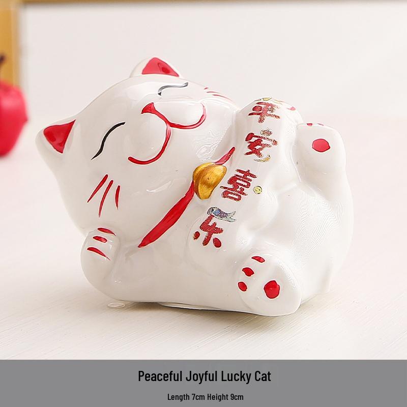 Ceramiczny Kot Malowany Ręcznie w Stylu Mori Pudełko na Cukierki i Oszczędnościówka Ozdoba na Upominki Ślubne