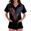 Women's V-neck Independence Day Print Short-sleeved Pocket Side-opening Protective Work Shirt