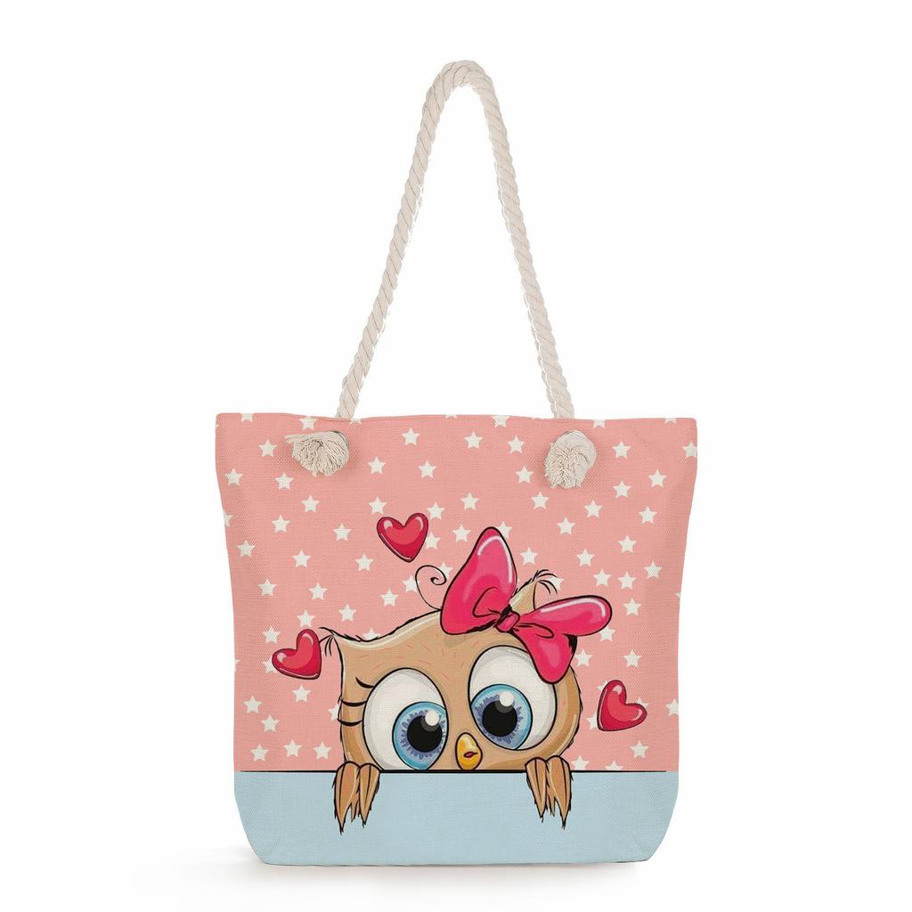 Cartoon animals print thick rope single-shoulder beach bag 7270 KTB