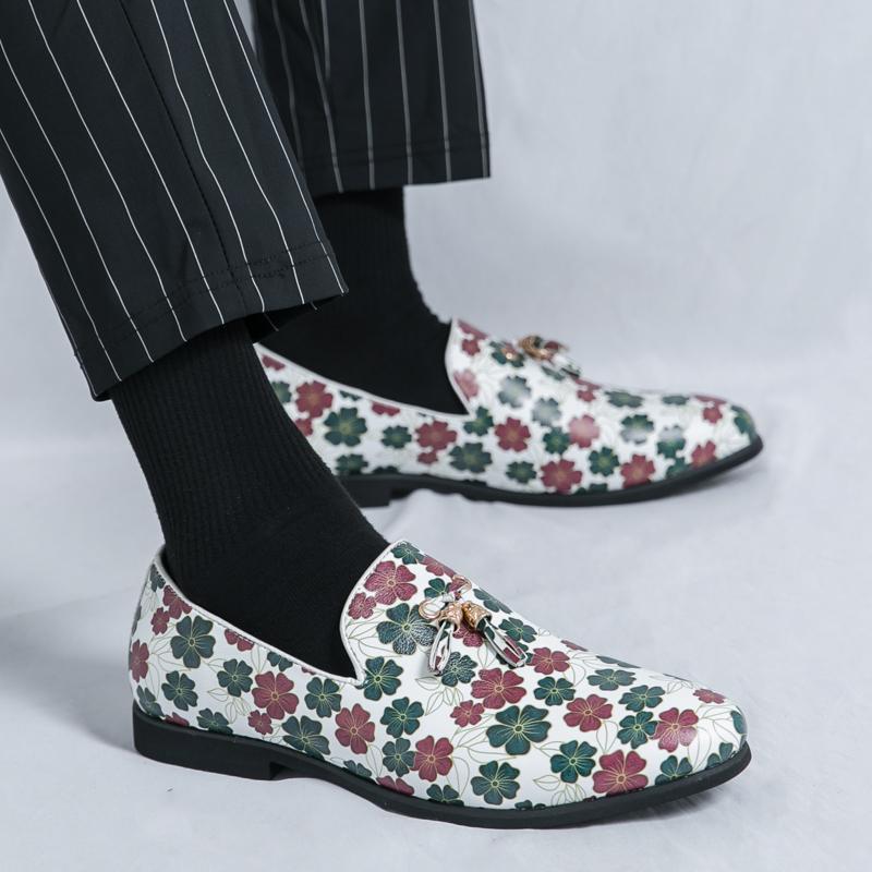 New Handmade Fashion Flower Print Men Loafers Oxfords Shoes Wedding Party Evening Shoes Male Large Size 46 Business Formal Shoes