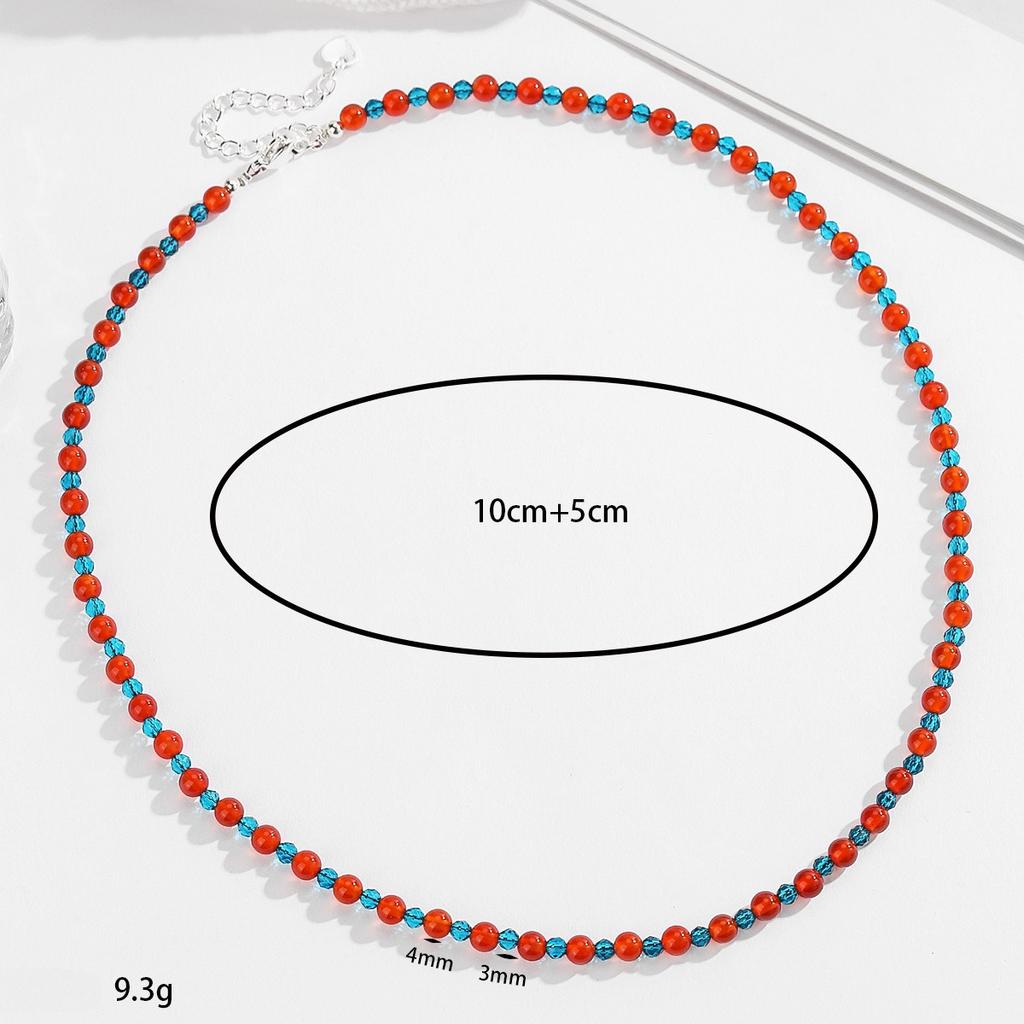 Natural red agate necklace, Xiaomi bead collarbone chain, Bohemian bead necklace, jewelry, double-layer layered necklace