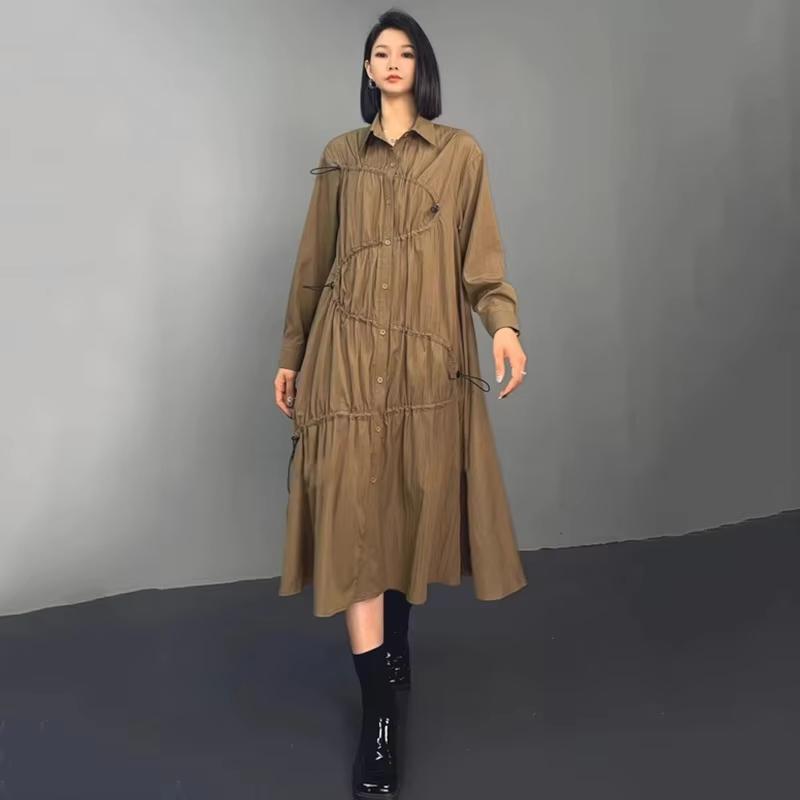 

Платье-рубашка свободного кроя с завязками и складками XITAO ZYY1004 One Size хаки