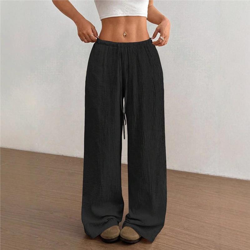 Women S Casual Solid Color Wide Leg Pants Elastic Waist Loose Trousers 8 Colors