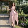 Xinjiang, western Sichuan, Yunnan tourism, pink smudging irregular suspender dress, fairy atmosphere, super fairy long skirt