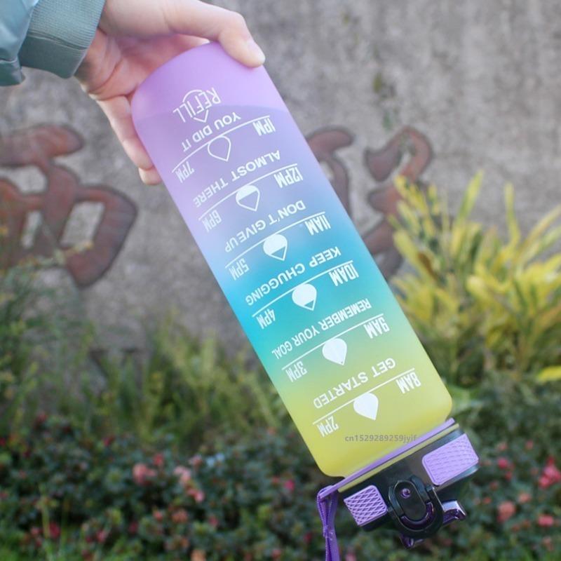 Gradient Color 1000ml Plastic Water Bottle with Straw Leak-Proof Sports Water Bottle for Outdoor Travel Fitness Cycling