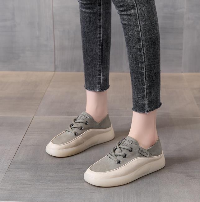 Fashion 3.5CM Cow Genuine Leather Women Flats Fall Vulcanize Chunky Sneaker Loafer High Brand Platform Slippers Autumn Shoes