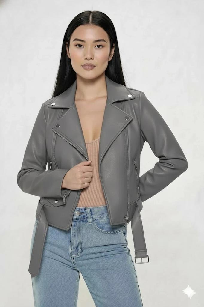 Genuine Wear Casual Women's Lambskin Handmade Stylish Gray Leather Jacket Party