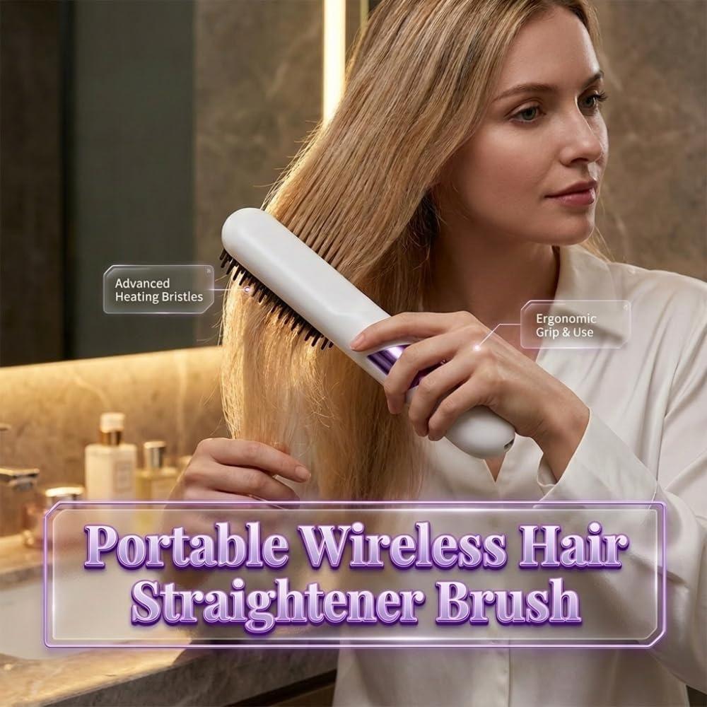 for Short Hair 2026 Upgrade, Cordless Hair Straightener Brush, Mini Hair Straightener, Portable Hair Straightener Brush