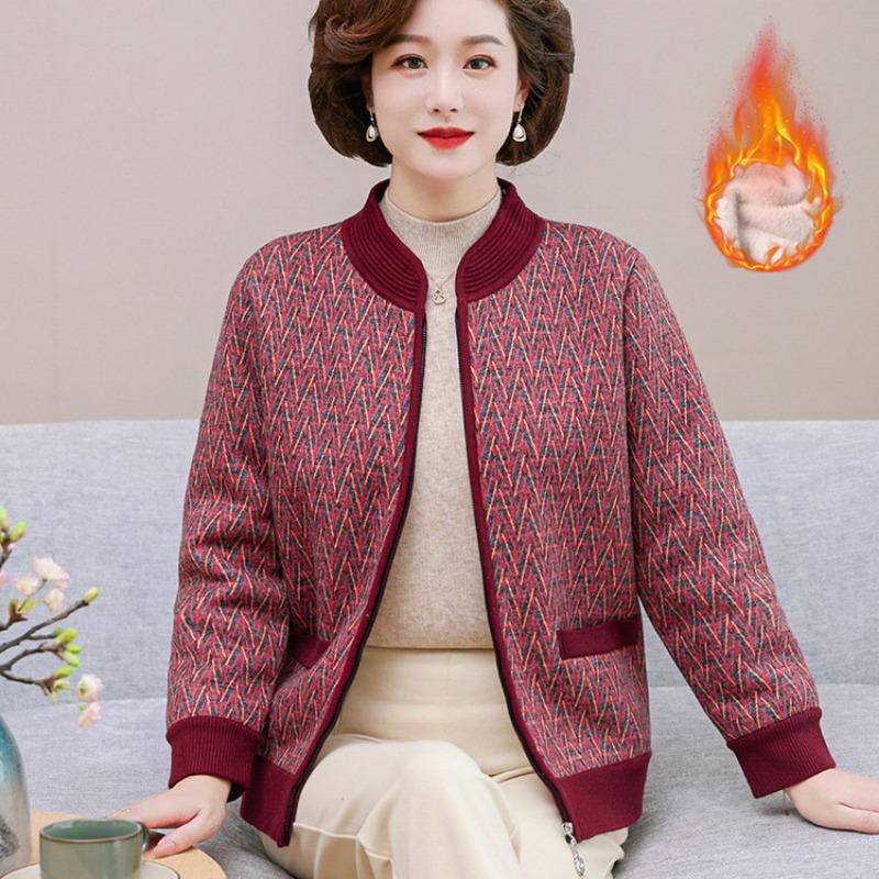Grandma coat autumn clothes new elderly knitted sweater female mother fleece thickened old woman striped top