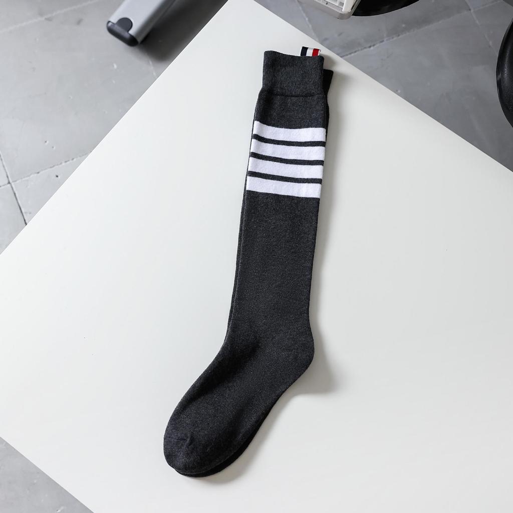 TB Four-Bar Grey Mid-Calf Cotton Women's Japanese Trendy Spring/Summer College Style Socks