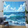 Seascape Curtains 2pcs – Ocean Waves Under Cloudy Sky, Serene Coastal View Window Decor for Home