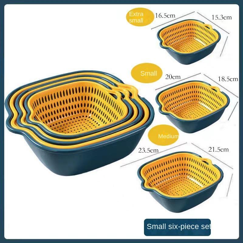 2/6/8PC Nestable Double-Layer Drain Basket Set - Durable Plastic Strainers for Efficient Fruit and Vegetable Washing - Kitchen M