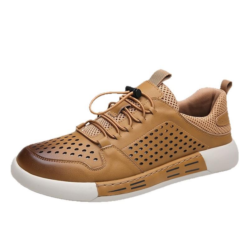2025 Summer New Men's Daily Casual Leather Shoes Men's Hollow Breathable Hole Shoes