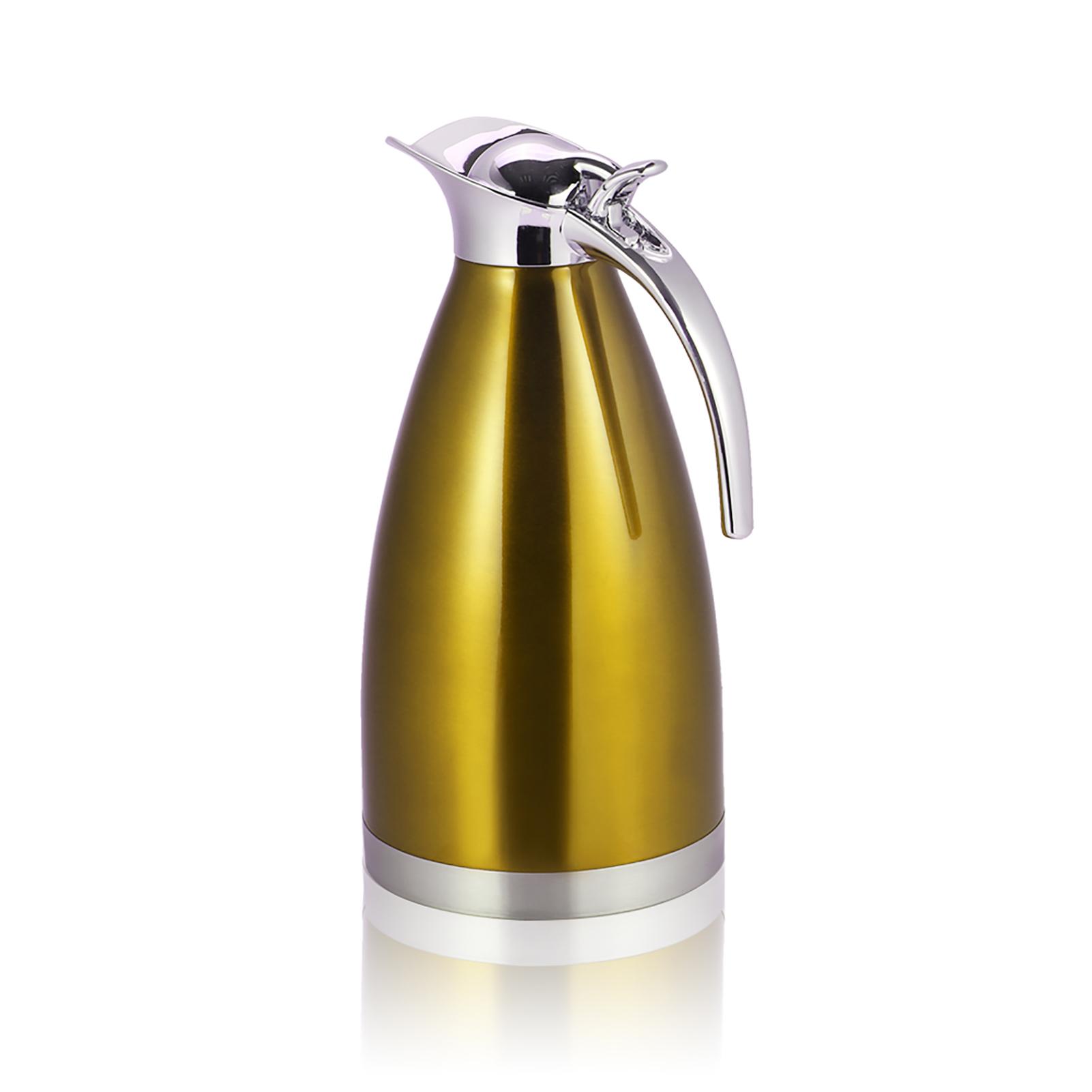 Edelstahl-Kaffeekanne, doppelwandig, vakuumisoliert, Thermokanne, Wärmflasche, 2 l, Silber L