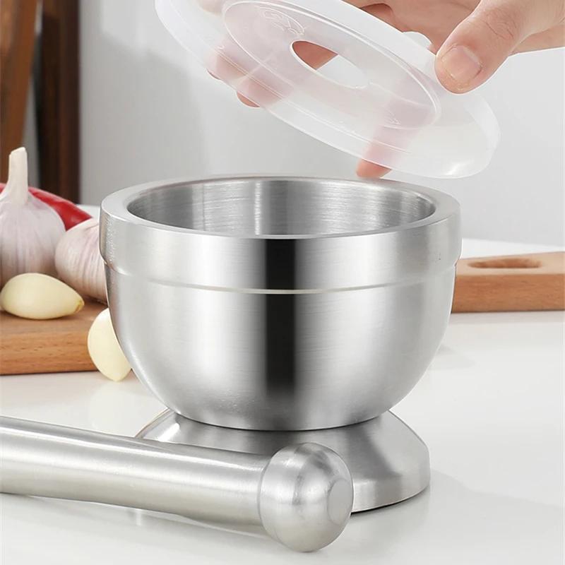 304 Stainless Steel Garlic Masher Stone Mortar Garlic Mortar Mashing Tank Household Tamping Medicine Ramming and Grinding