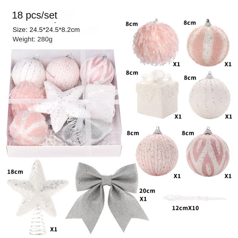 18PCS Pink Electroplated Balls Christmas Ball Pendant Plastic New Year Christmas Decorations DIY Crafts Painted Hanging Ornament