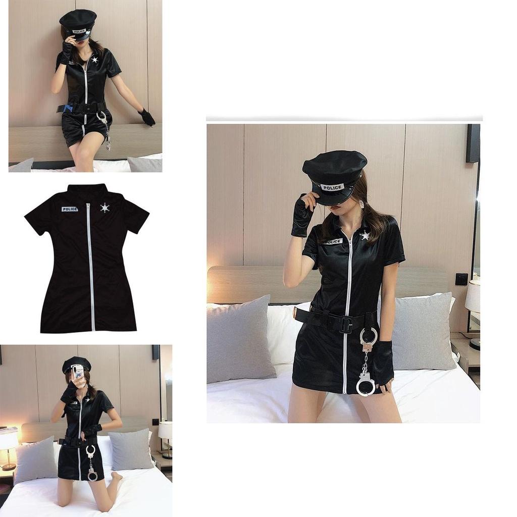 Women Halloween Sexy Cospaly Police Uniforms Large Size Zipper Clothe Stretchy