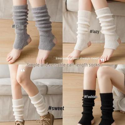 White Women's Thick Knit Leg Warmers - Autumn/Winter Calf-Length Socks